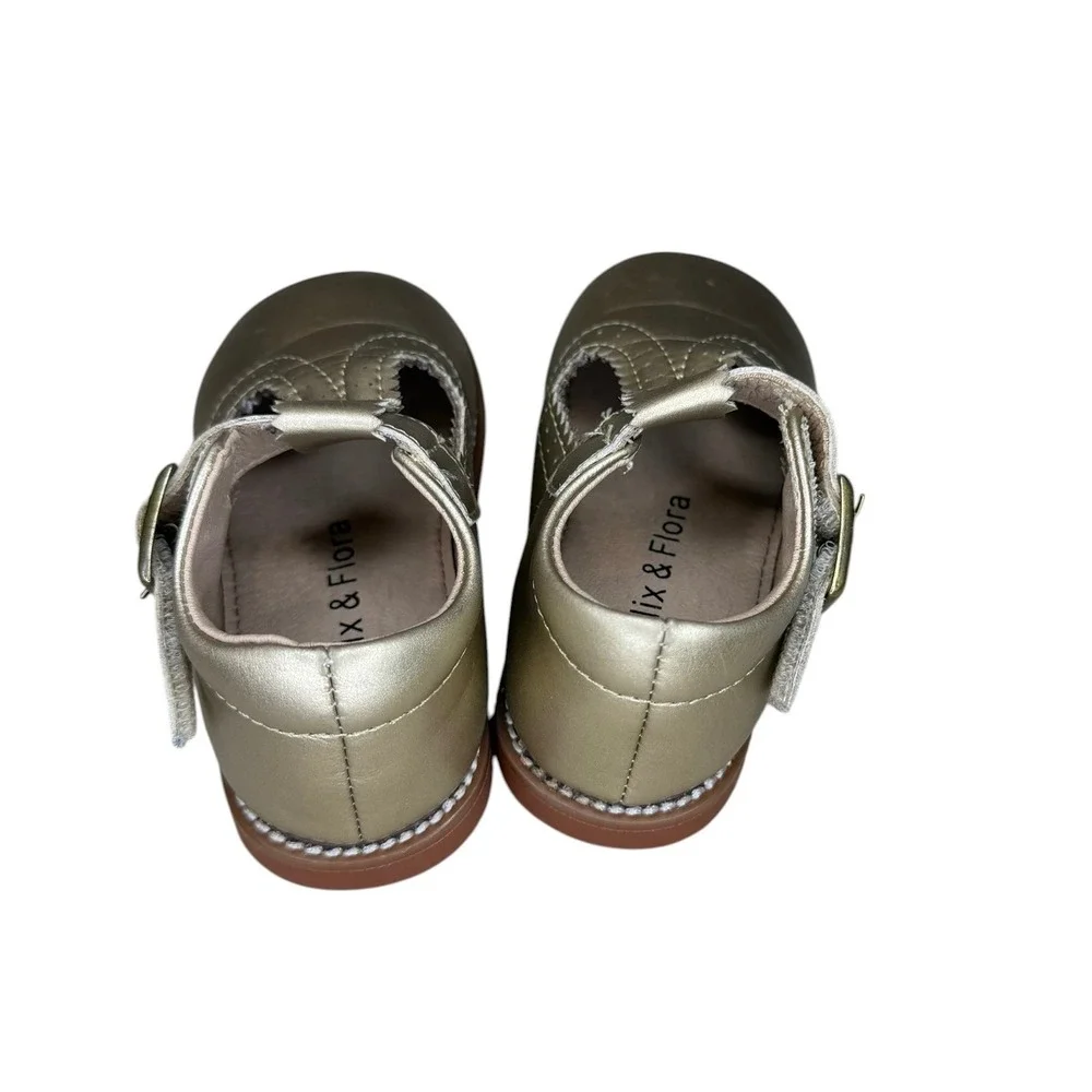 Felix & Flora Gold Metallic Mary Jane T-Strap Shoes Toddler Girls Size 5W 13.5CM